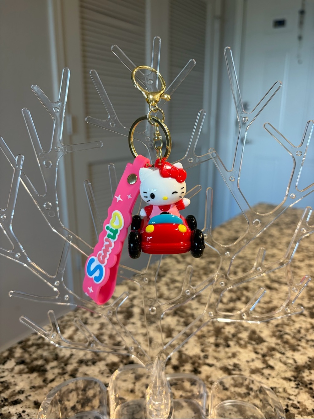 Hello Kitty Red Car Keychain with Pink Strap Charm